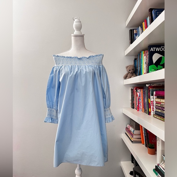 Zara Dresses & Skirts - Zara Smocked Blue Mini Dress off or on shoulder size medium